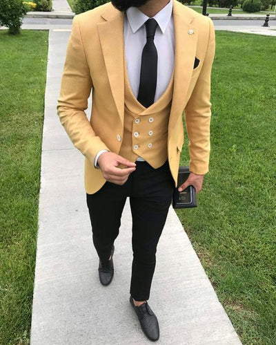 Men's 3 Piece Yellow Formal Suit Up To Size 6XL - TrendSettingFashions 