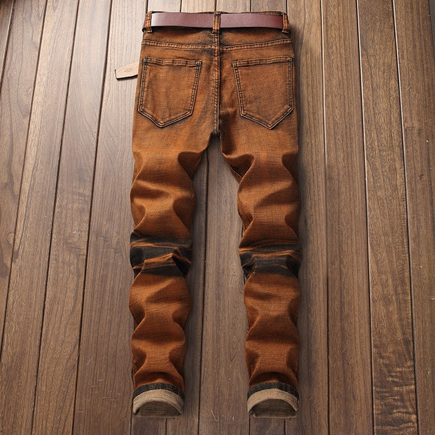 Men's Rust Colored Distressed Jeans Up To Size 40 - TrendSettingFashions 