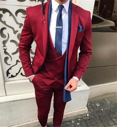 Men's Burgundy 3 Piece Tuxedo Up To 5XL - TrendSettingFashions 