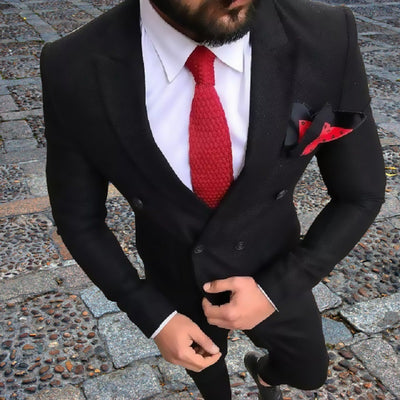 Men's Black Formal Double Breasted 2 Piece Suit - TrendSettingFashions 