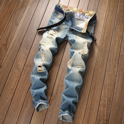 Men's Retro Light Blue Destroyed Pants Up To Size 40 - TrendSettingFashions 
