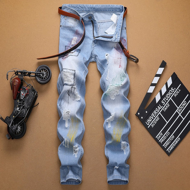 Men's Distressed Patched Up Jeans - TrendSettingFashions 