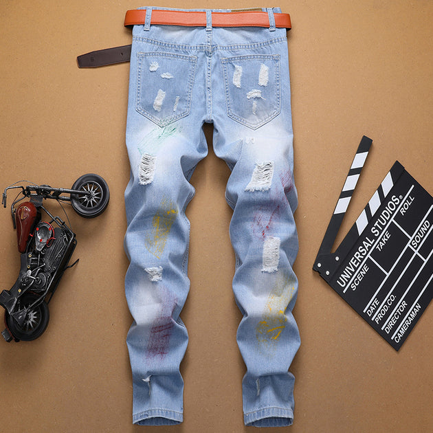 Men's Distressed Patched Up Jeans - TrendSettingFashions 