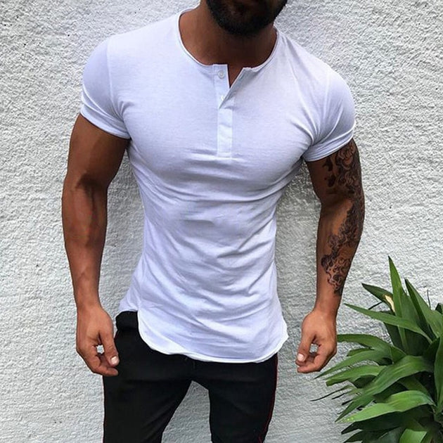 Men's Solid Short Sleeve Button Down T-Shirt - TrendSettingFashions 