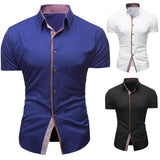 Men's Summer Short Sleeve Lapel Dress Shirt - TrendSettingFashions 