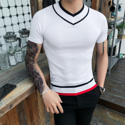 Men's Short Sleeve V-neck Business Shirt - TrendSettingFashions 