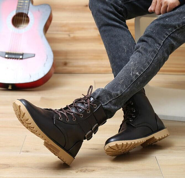 Retro Men's Buckle Boots 2 Color Options - TrendSettingFashions 