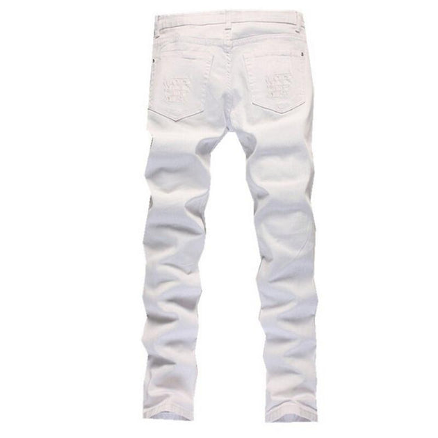 Men's Ripped Designer White Jeans - TrendSettingFashions 