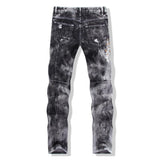 Men's Ripped Jeans With Sequined Skulls - TrendSettingFashions 