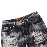 Men's Ripped Jeans With Sequined Skulls - TrendSettingFashions 