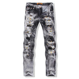 Men's Ripped Jeans With Sequined Skulls - TrendSettingFashions 
