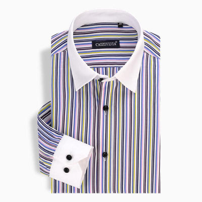 Men's Striped Patchwork Dress Shirt - TrendSettingFashions 