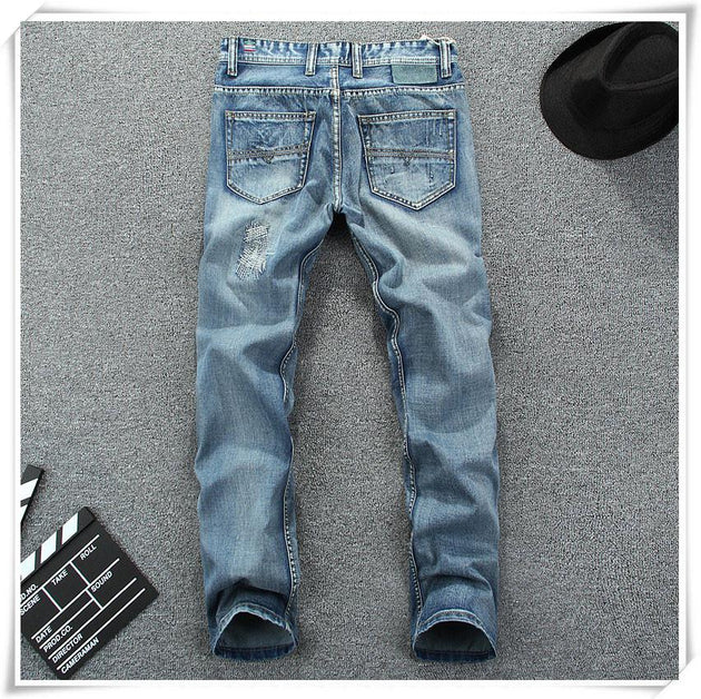 Men's Light Color Straight Printed Jeans - TrendSettingFashions 