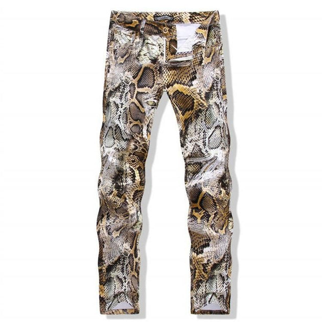 Men's Snake Printed Jeans - TrendSettingFashions 