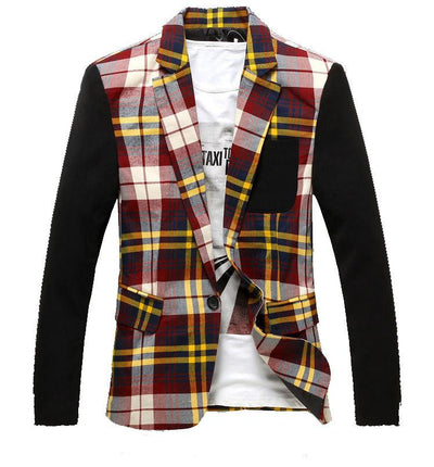Men's Plaid Patchwork Blazer - TrendSettingFashions 