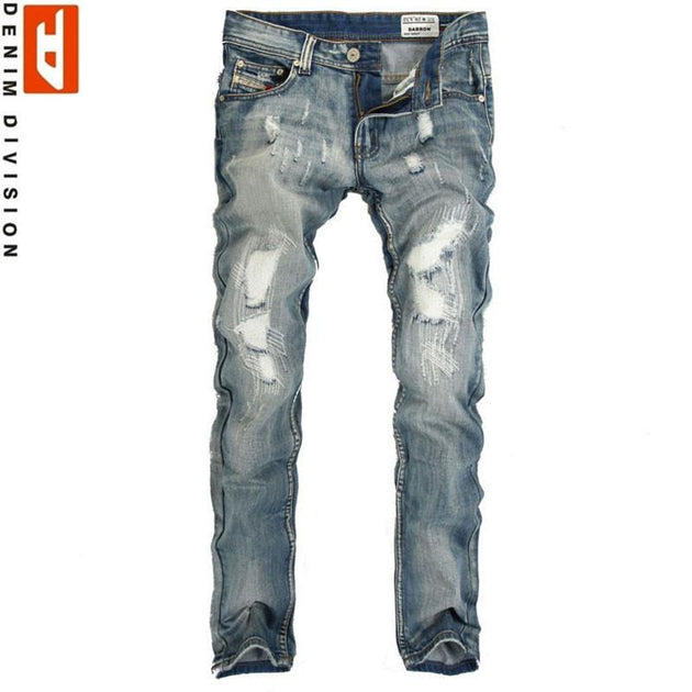 Men's Light Washed Ripped Grey Jeans - TrendSettingFashions 