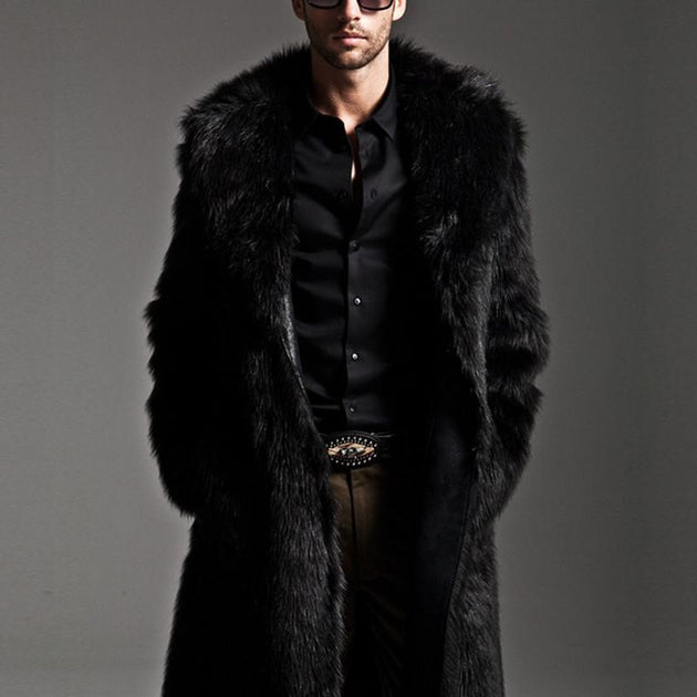 Men's Faux Fur Long Coat 2 Color Options - TrendSettingFashions 