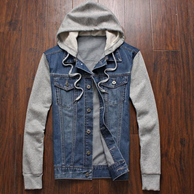 Men's Denim And Fleece Hoodie - TrendSettingFashions 