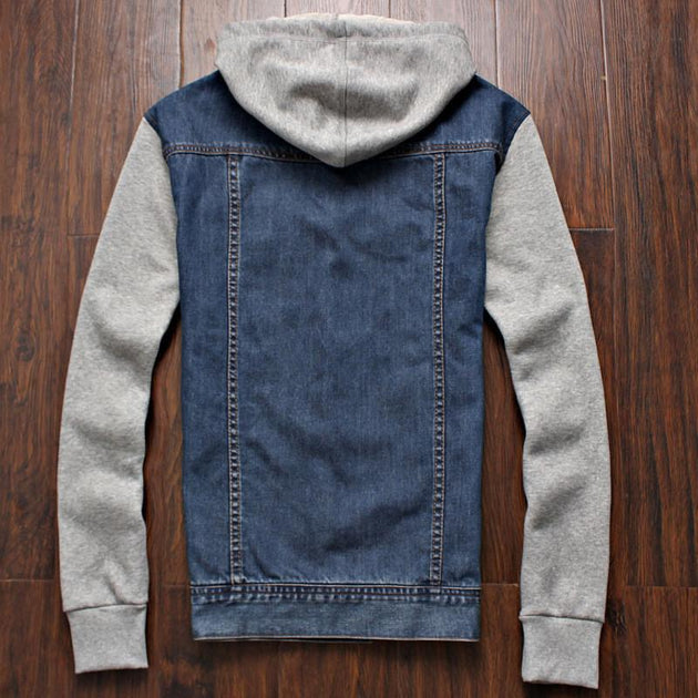 Men's Denim And Fleece Hoodie - TrendSettingFashions 