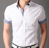 Men's Fashion Short sleeve Patchwork Dress Shirt - TrendSettingFashions 