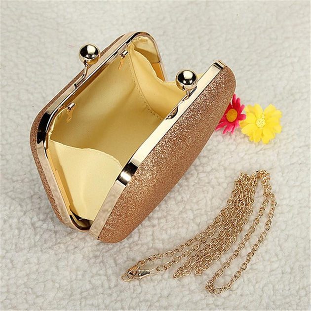 Women's Elegant Glitter Chain Gold Case Box - TrendSettingFashions 