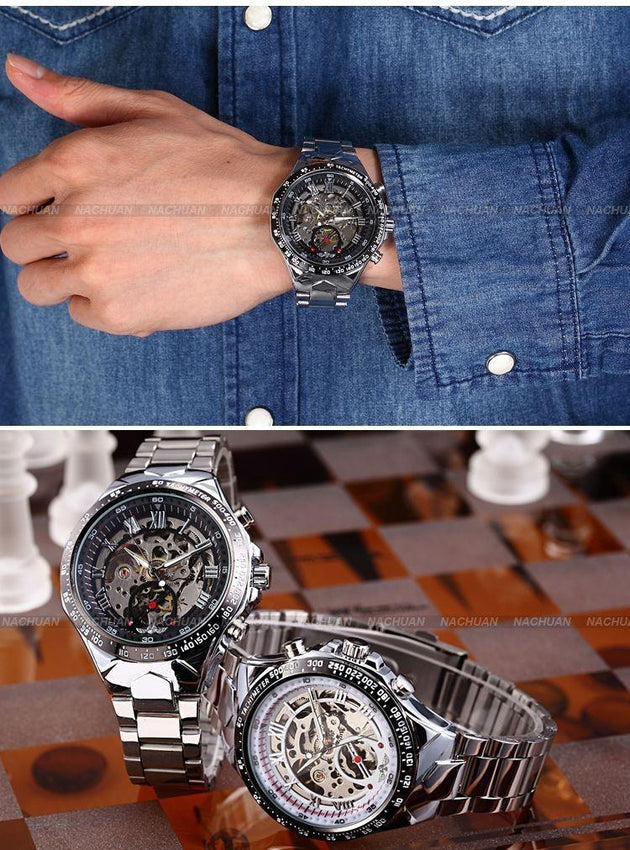 Men's Self Wind Deep Dish Skeleton Watch - TrendSettingFashions 