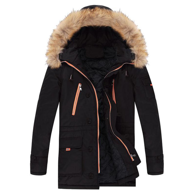 Men's Windproof Detachable Fur Hooded Jacket In 3 Color Options - TrendSettingFashions 