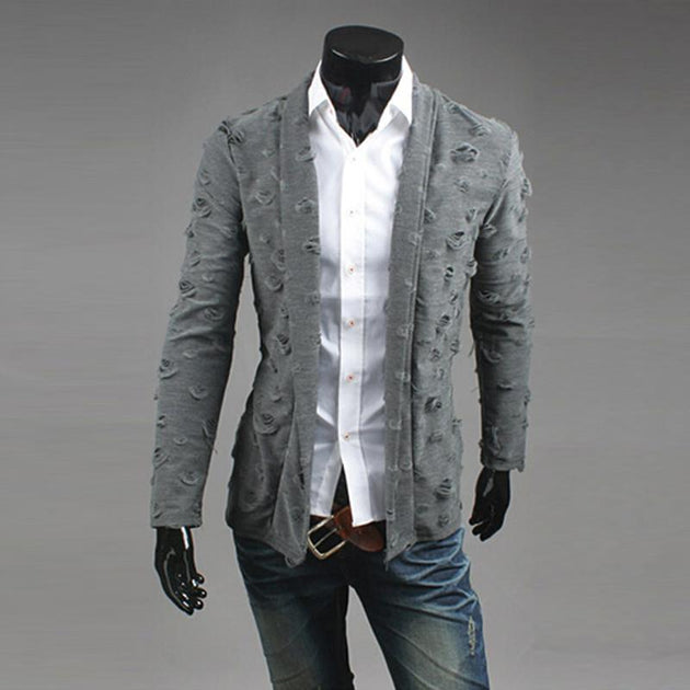Men's Ripped Solid Fashion Sweater - TrendSettingFashions 
