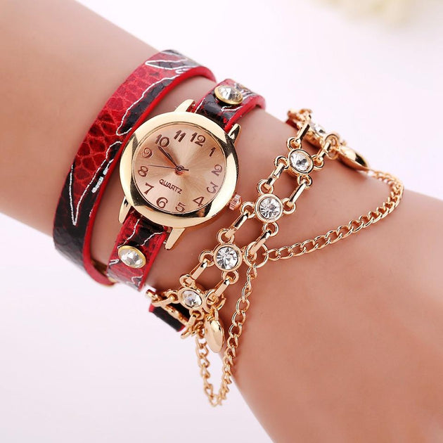 Women's Dual Heart Fashion Watch With Fashion Imprinted Band - TrendSettingFashions 