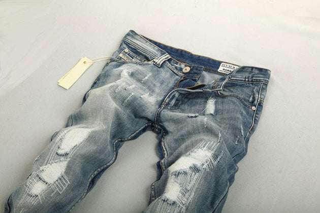Men's Light Washed Ripped Grey Jeans - TrendSettingFashions 