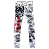 Men Casual USA Flag Printed Jeans - TrendSettingFashions 