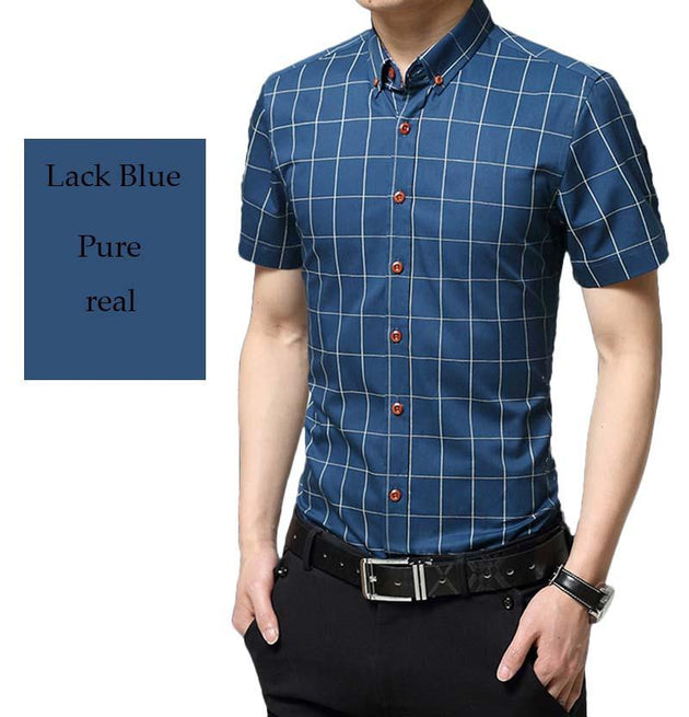 Men's Plaid Cotton Short Sleeve Shirt - TrendSettingFashions 