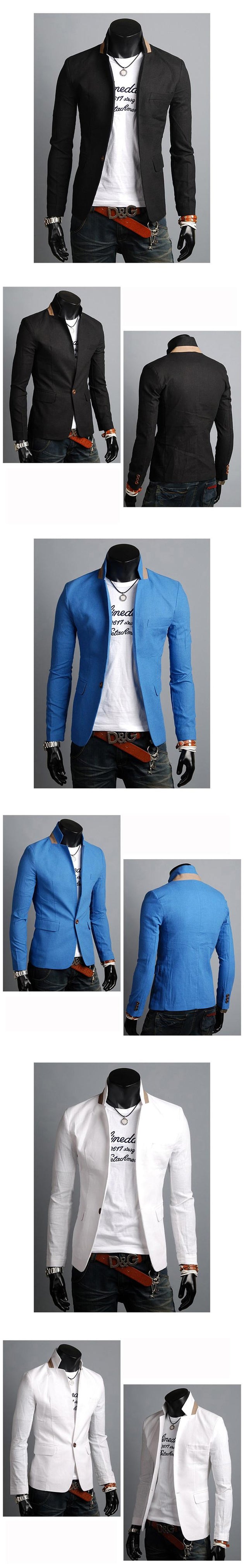 Men's Fashion Casual Suit Jacket With Colored Collar - TrendSettingFashions 