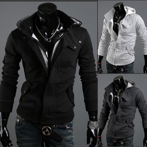 Men's Full Zip Hoodie With Button Collar - TrendSettingFashions 