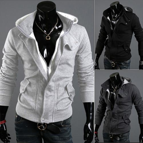 Men's Full Zip Hoodie With Button Collar - TrendSettingFashions 
