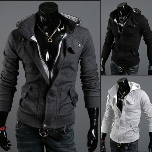 Men's Full Zip Hoodie With Button Collar - TrendSettingFashions 